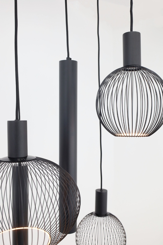 Hanglamp FILO rond 50 cm 5-lichts zwart | Compleet