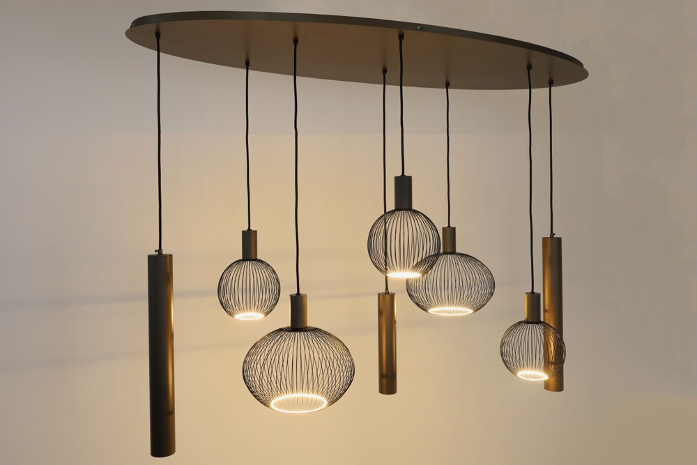 Hanglamp FILO ovaal 140 x 50 cm 8-lichts brushed brown copper | Compleet