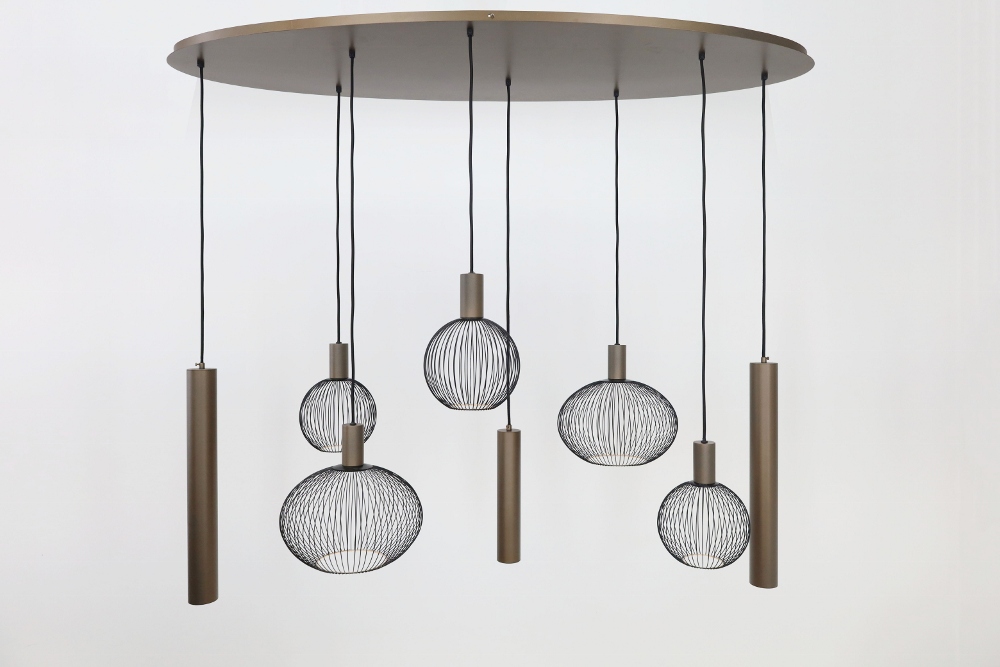 Hanglamp FILO ovaal 140 x 50 cm 8-lichts brushed brown copper | Compleet