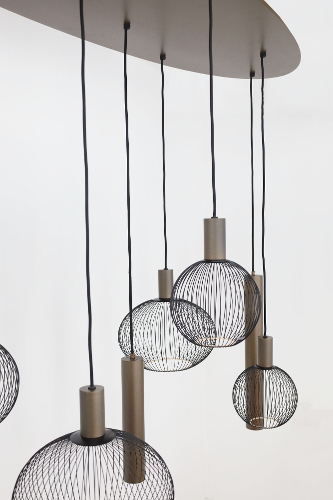 Hanglamp FILO ovaal 140 x 50 cm 8-lichts brushed brown copper | Compleet