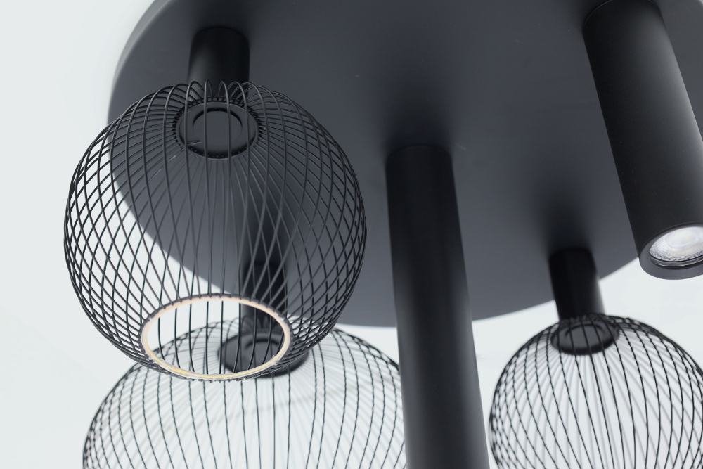 Plafondlamp FILO Ø 50 cm 5-lichts zwart | Compleet