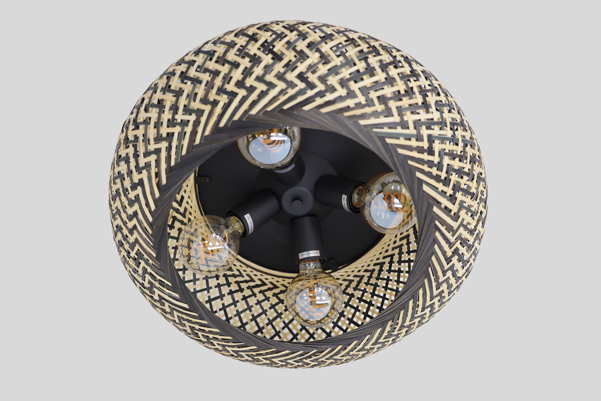 Stijlvolle plafondlamp STRIPES zwart/rotan | Ø 50 cm