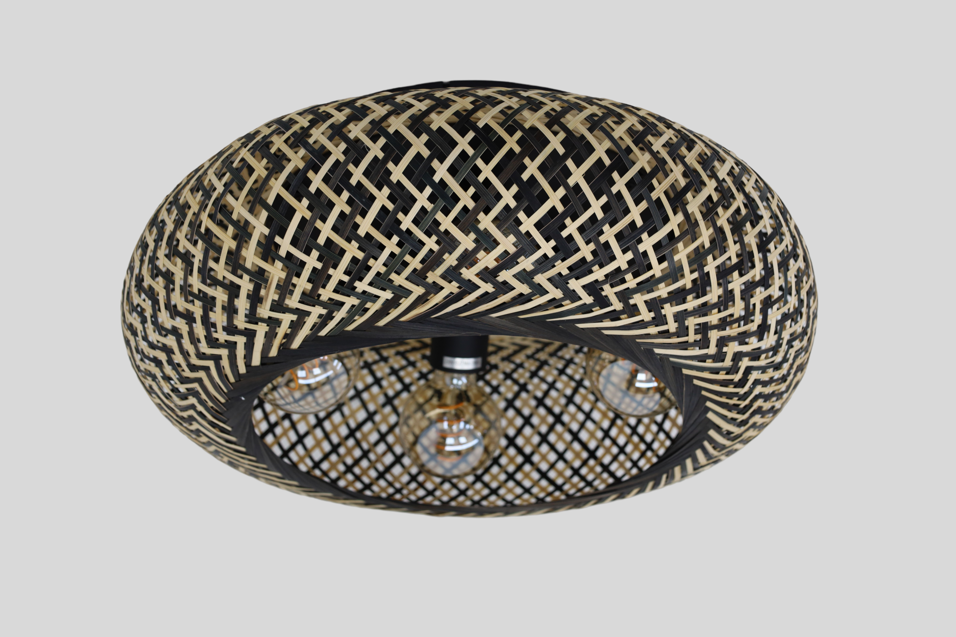 Stijlvolle plafondlamp STRIPES zwart/rotan | Ø 50 cm