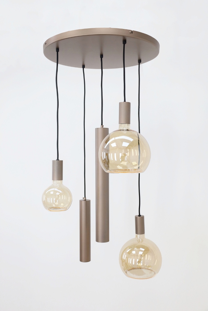 Hanglamp RAVI rond 50 cm 5-lichts champagne | Compleet