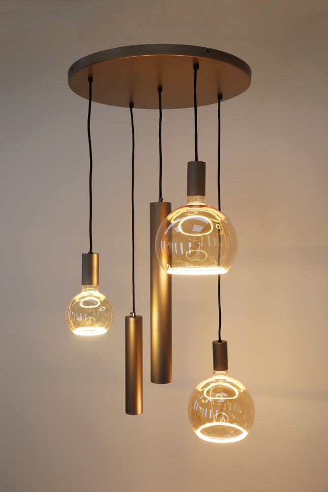 Hanglamp RAVI rond 50 cm 5-lichts champagne | Compleet