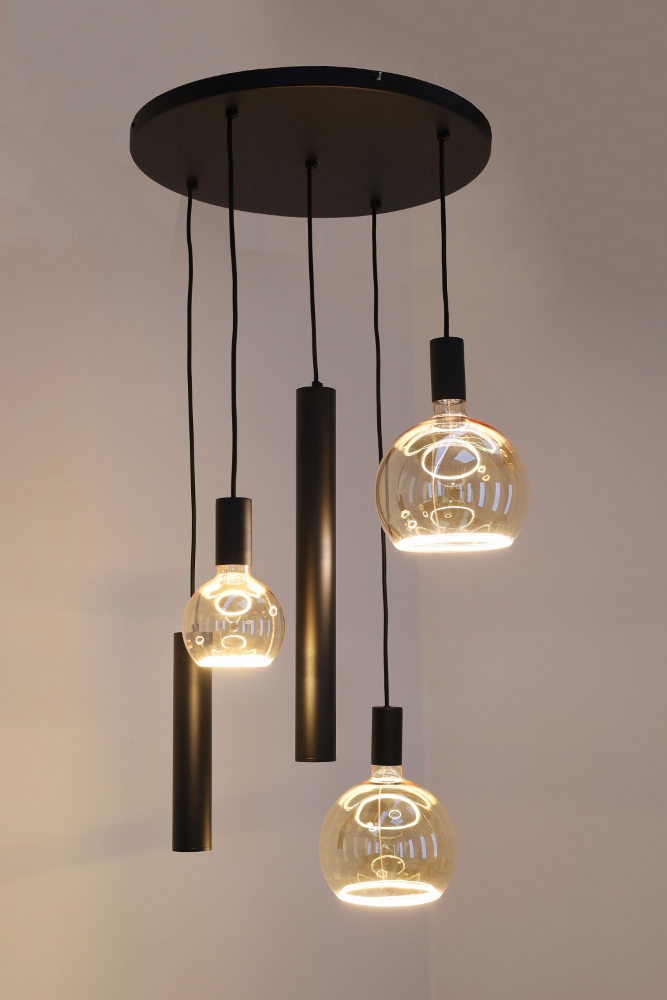 Hanglamp RAVI rond 50 cm 5-lichts zwart | Compleet
