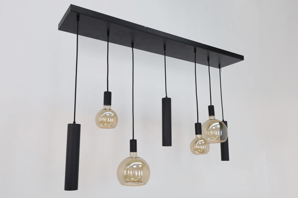 Hanglamp RAVI 130 x 25 cm 7-lichts zwart | Compleet