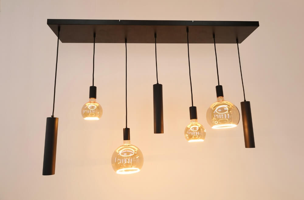Hanglamp RAVI 130 x 25 cm 7-lichts zwart | Compleet
