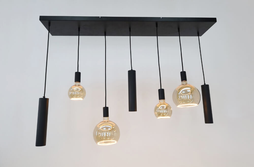 Hanglamp RAVI 130 x 25 cm 7-lichts zwart | Compleet