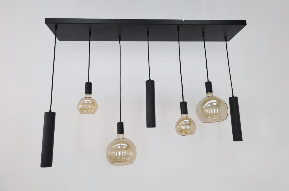 Hanglamp RAVI 130 x 25 cm 7-lichts zwart | Compleet