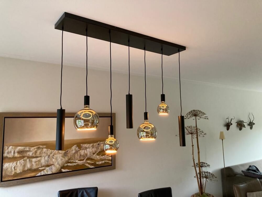 Hanglamp RAVI 130 x 25 cm 7-lichts zwart | Compleet