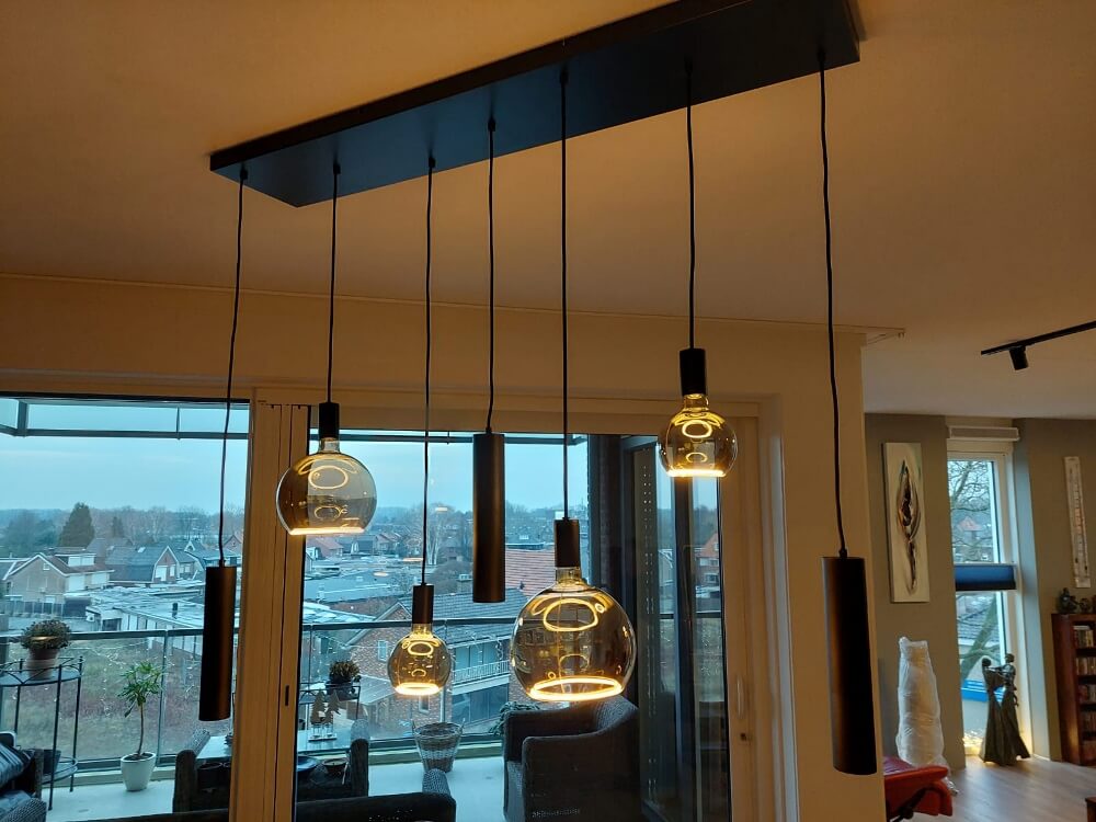 Hanglamp RAVI 130 x 25 cm 7-lichts zwart | Compleet