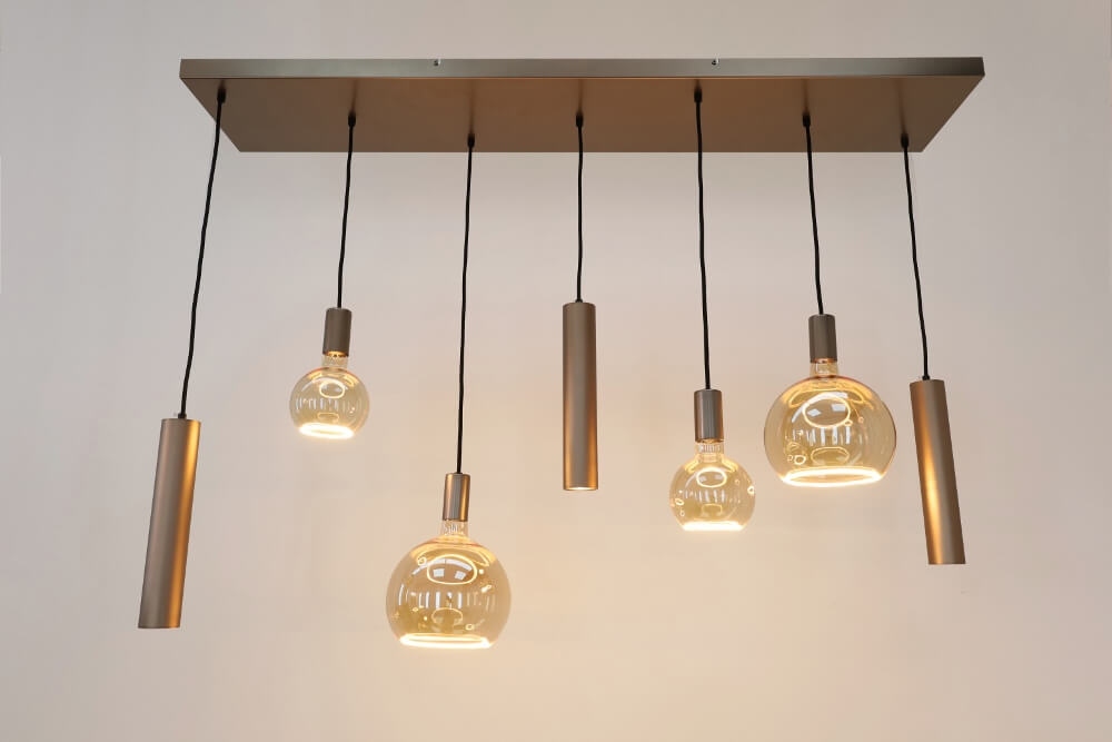 Hanglamp RAVI 130 x 25 cm 7-lichts champagne | Compleet
