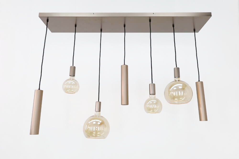 Hanglamp RAVI 130 x 25 cm 7-lichts champagne | Compleet