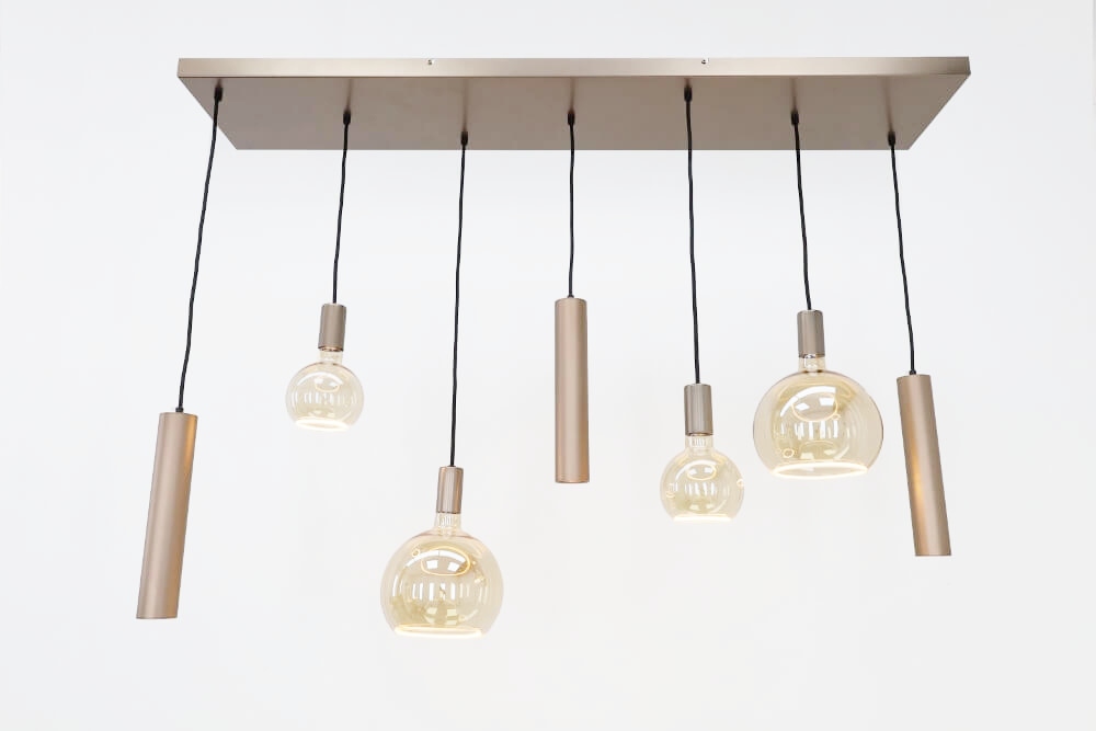 Hanglamp RAVI 130 x 25 cm 7-lichts champagne | Compleet