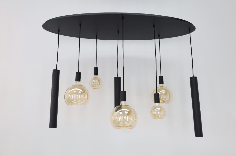 Hanglamp RAVI ovaal 140 x 50 cm 8-lichts zwart | Compleet