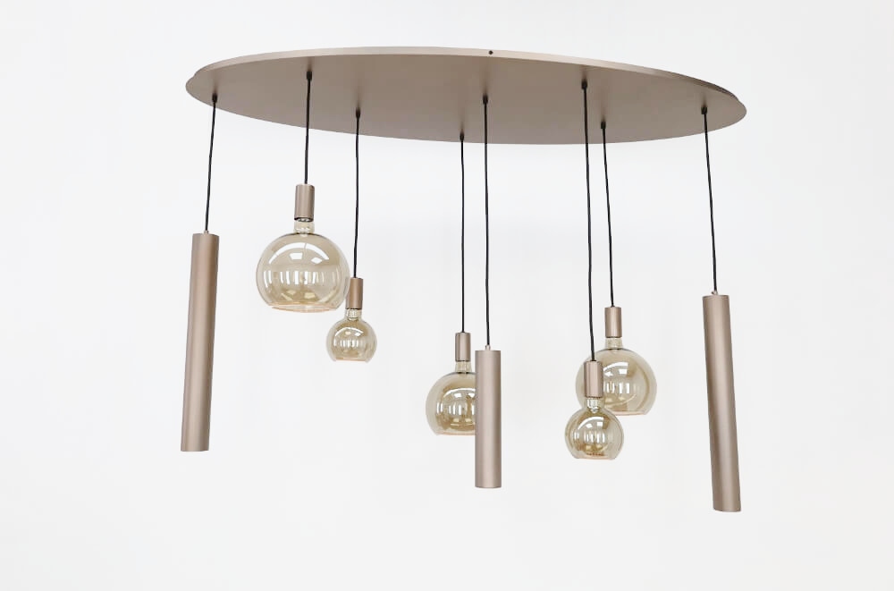 Hanglamp RAVI ovaal 140 x 50 cm 8-lichts champagne | Compleet