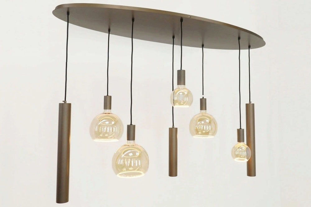Hanglamp RAVI ovaal 140 x 50 cm 8-lichts brushed brown copper | Compleet