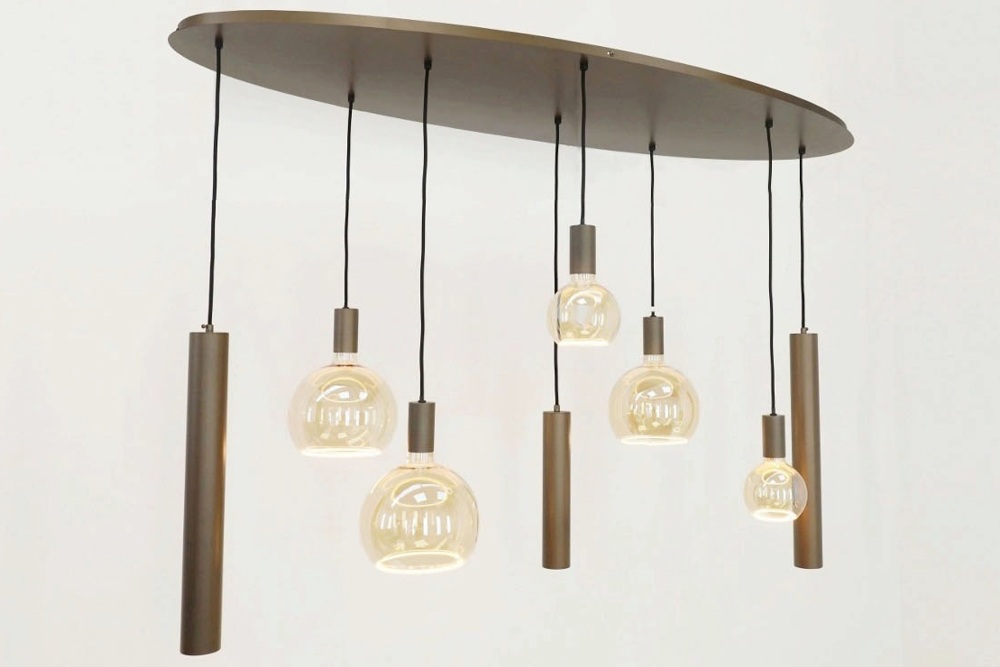 Hanglamp RAVI ovaal 140 x 50 cm 8-lichts brushed brown copper | Compleet