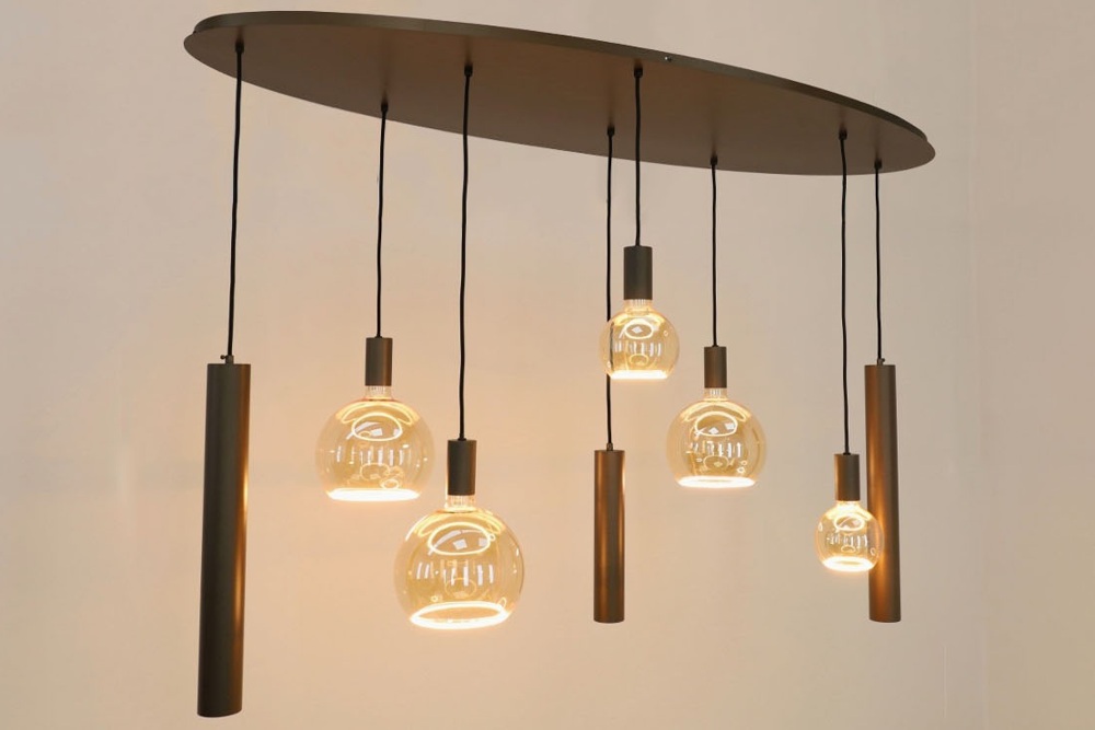 Hanglamp RAVI ovaal 140 x 50 cm 8-lichts brushed brown copper | Compleet