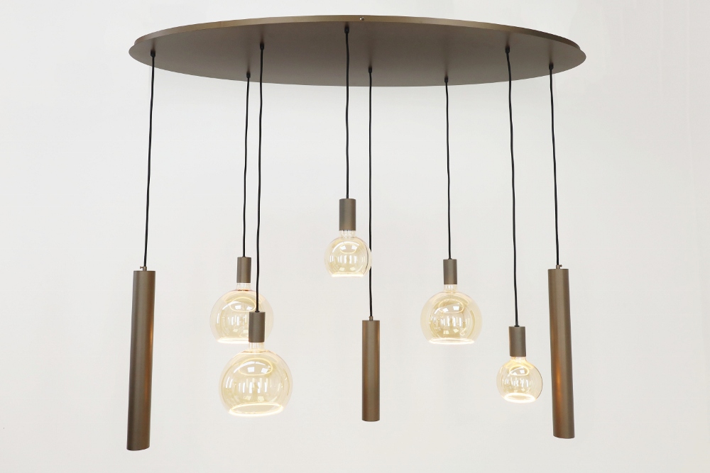 Hanglamp RAVI ovaal 140 x 50 cm 8-lichts brushed brown copper | Compleet