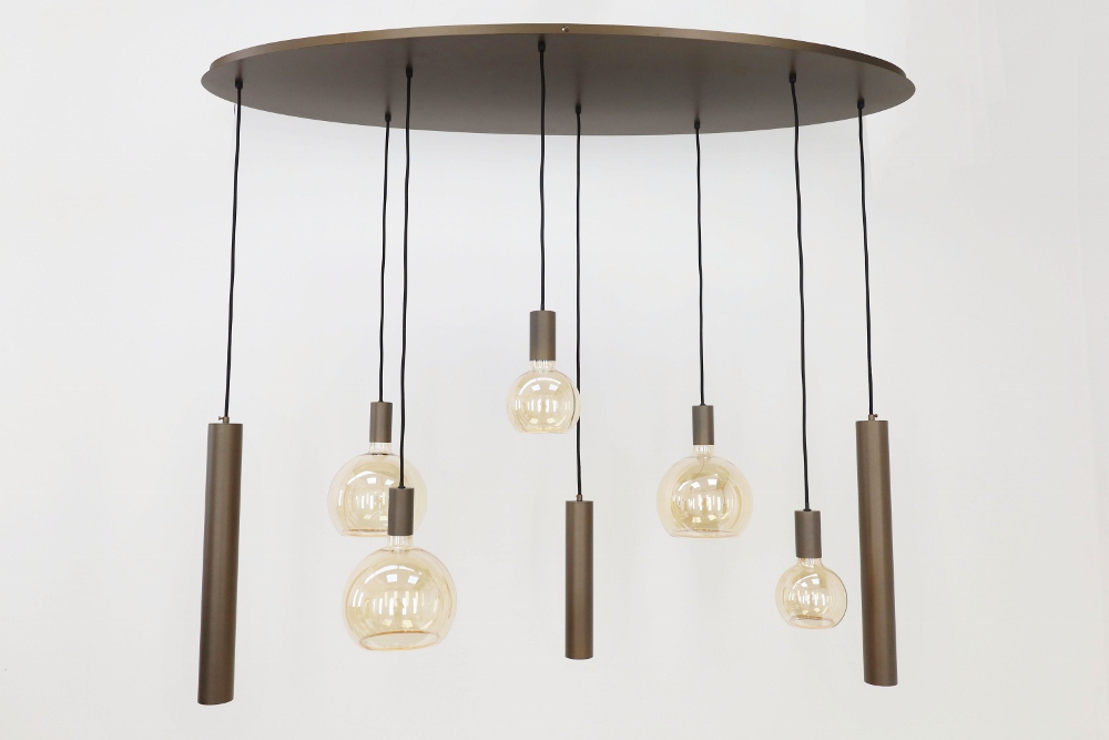 Hanglamp RAVI ovaal 140 x 50 cm 8-lichts brushed brown copper | Compleet