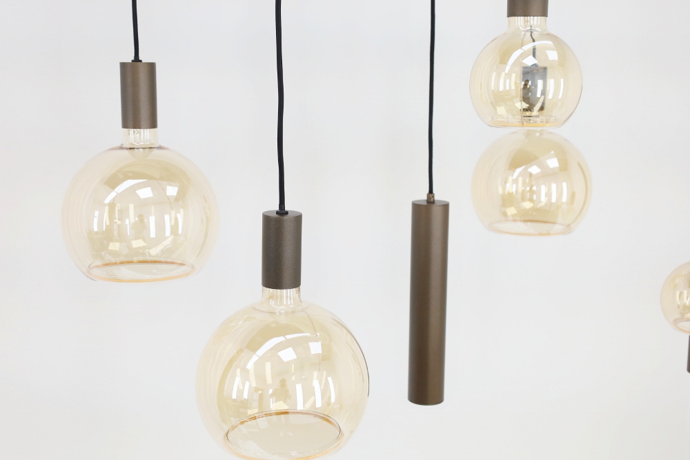 Hanglamp RAVI ovaal 140 x 50 cm 8-lichts brushed brown copper | Compleet