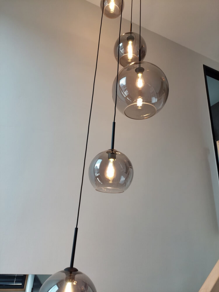 5-lichts hanglamp SONDRA II licht smoke zwart | Ronde plafondplaat 45 cm