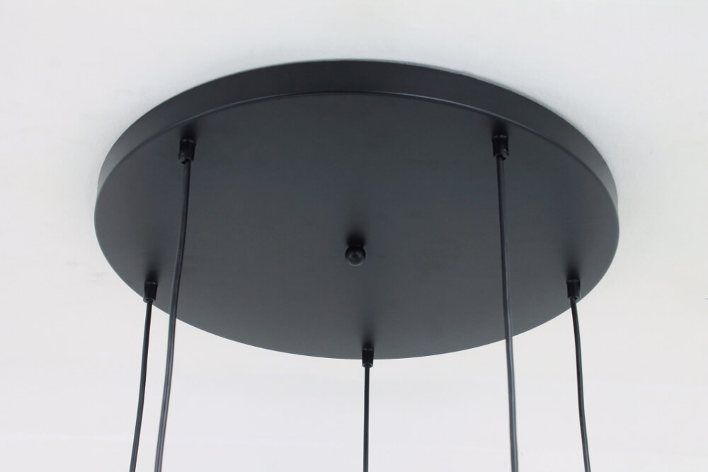 5-lichts hanglamp SONDRA II licht smoke zwart | Ronde plafondplaat 45 cm