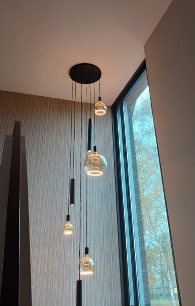 Hanglamp RAVI ronde plaat 50 cm 7-lichts zwart | Compleet