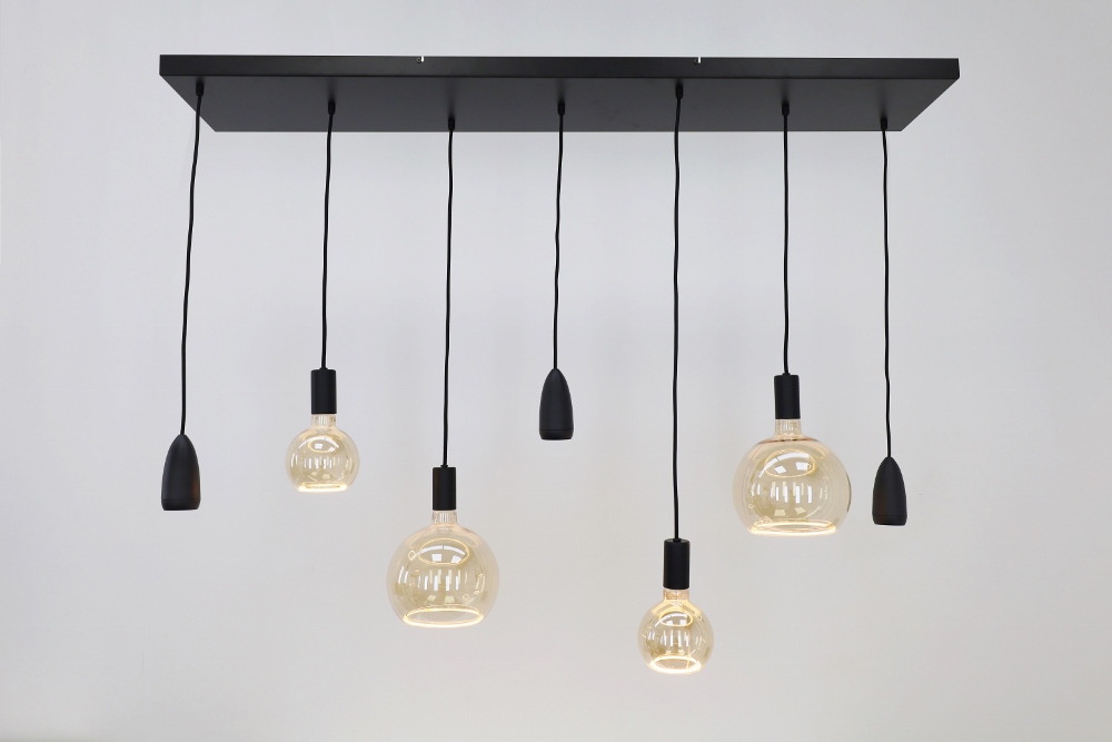 Hanglamp DAVI 130 x 25 cm 7-lichts zwart | Compleet
