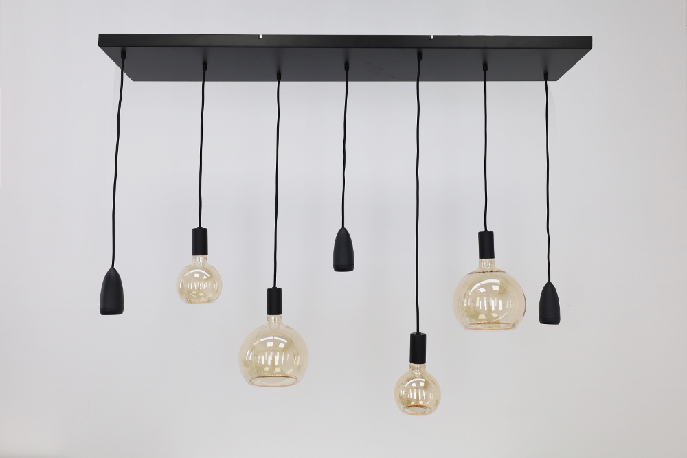 Hanglamp DAVI 130 x 25 cm 7-lichts zwart | Compleet