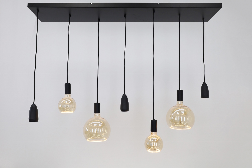 Hanglamp DAVI 130 x 25 cm 7-lichts zwart | Compleet