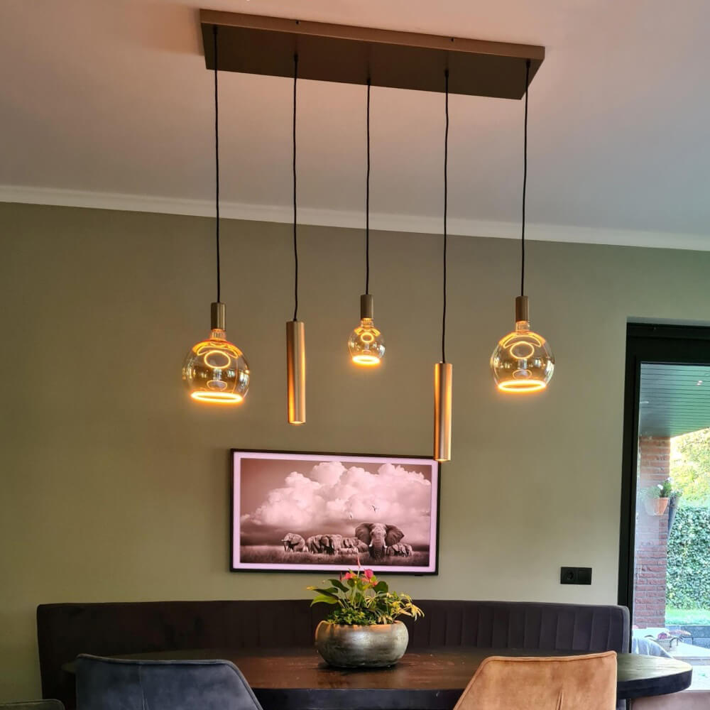 Hanglamp RAVI 100 x 25 cm 5-lichts champagne | Compleet