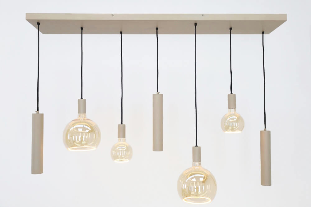 Hanglamp RAVI 130 x 25 cm 7-lichts zand / quartz | Compleet