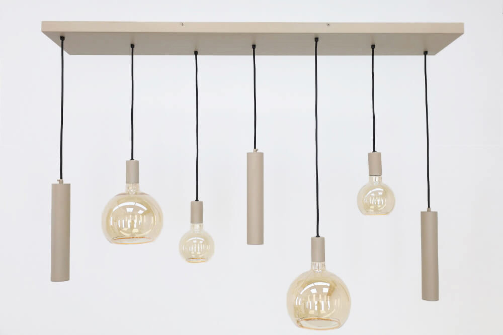 Hanglamp RAVI 130 x 25 cm 7-lichts zand / quartz | Compleet