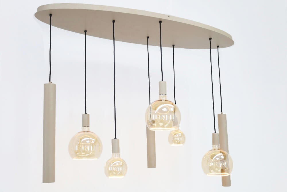 Hanglamp RAVI ovaal 140 x 50 cm 8-lichts zand / quartz | Compleet