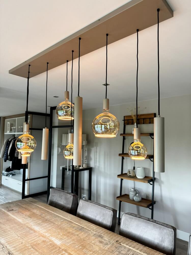 Hanglamp RAVI 180 x 25 cm 10-lichts zand / quartz | Compleet