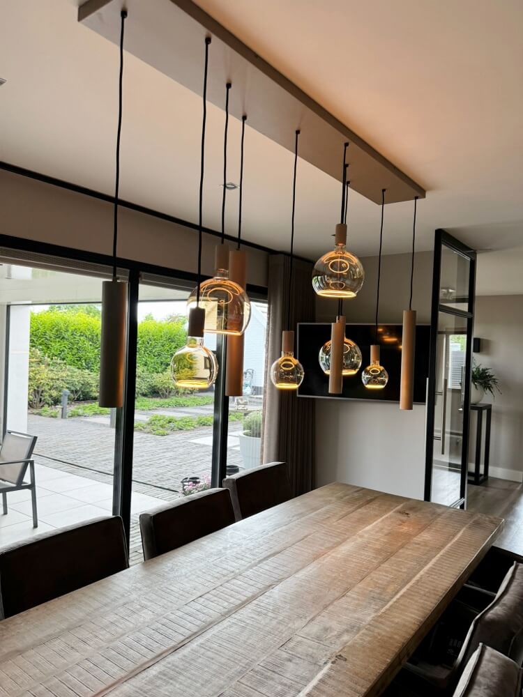 Hanglamp RAVI 180 x 25 cm 10-lichts zand / quartz | Compleet