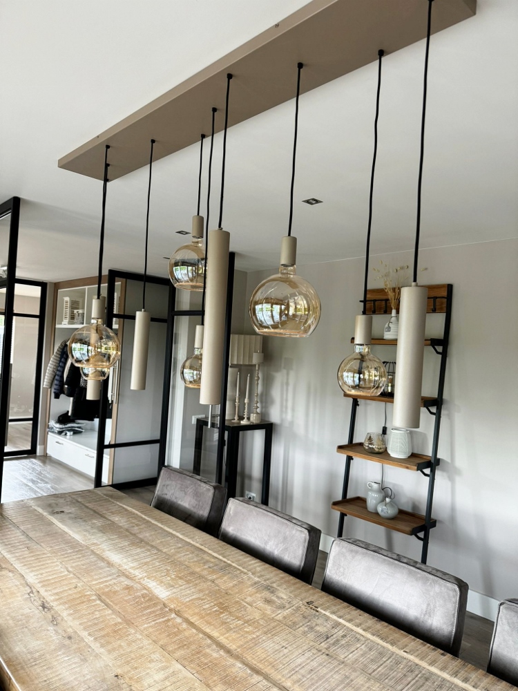 Hanglamp RAVI 180 x 25 cm 10-lichts zand / quartz | Compleet