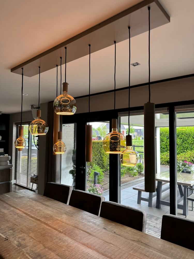 Hanglamp RAVI 180 x 25 cm 10-lichts zand / quartz | Compleet