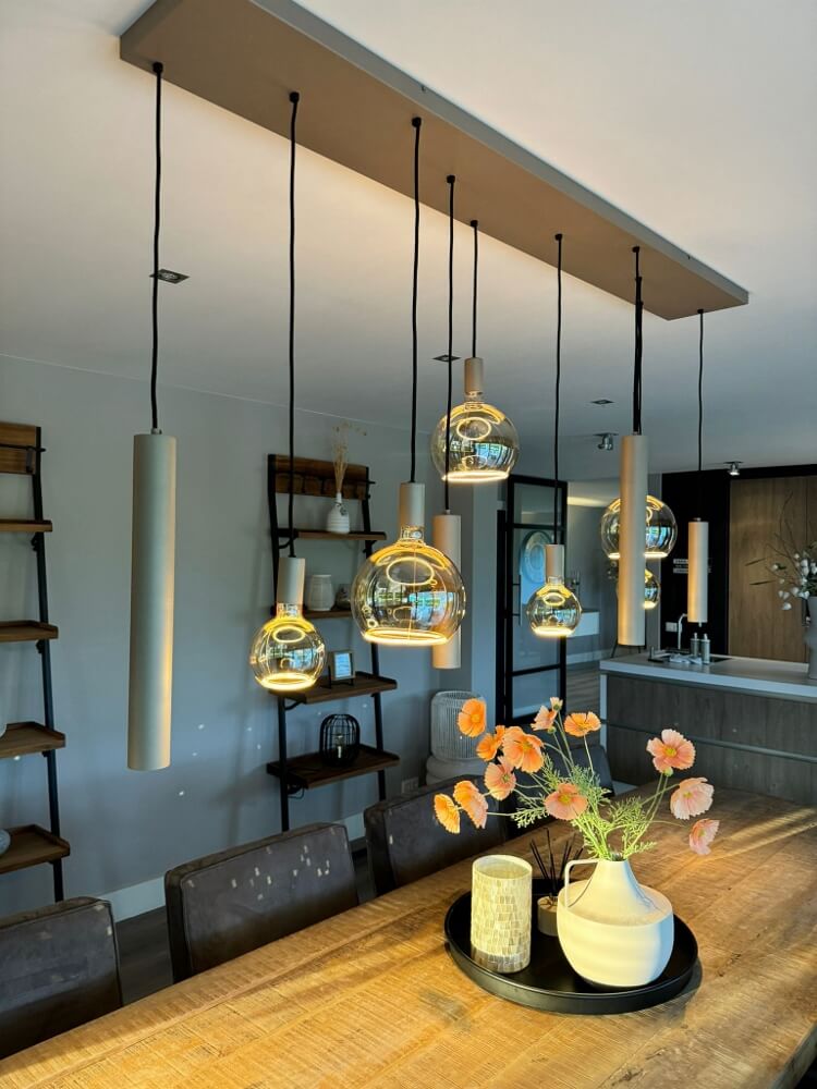 Hanglamp RAVI 180 x 25 cm 10-lichts zand / quartz | Compleet