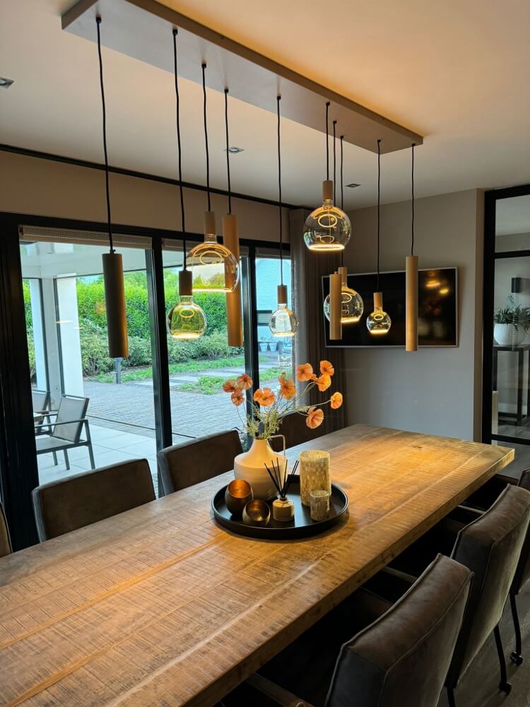Hanglamp RAVI 180 x 25 cm 10-lichts zand / quartz | Compleet