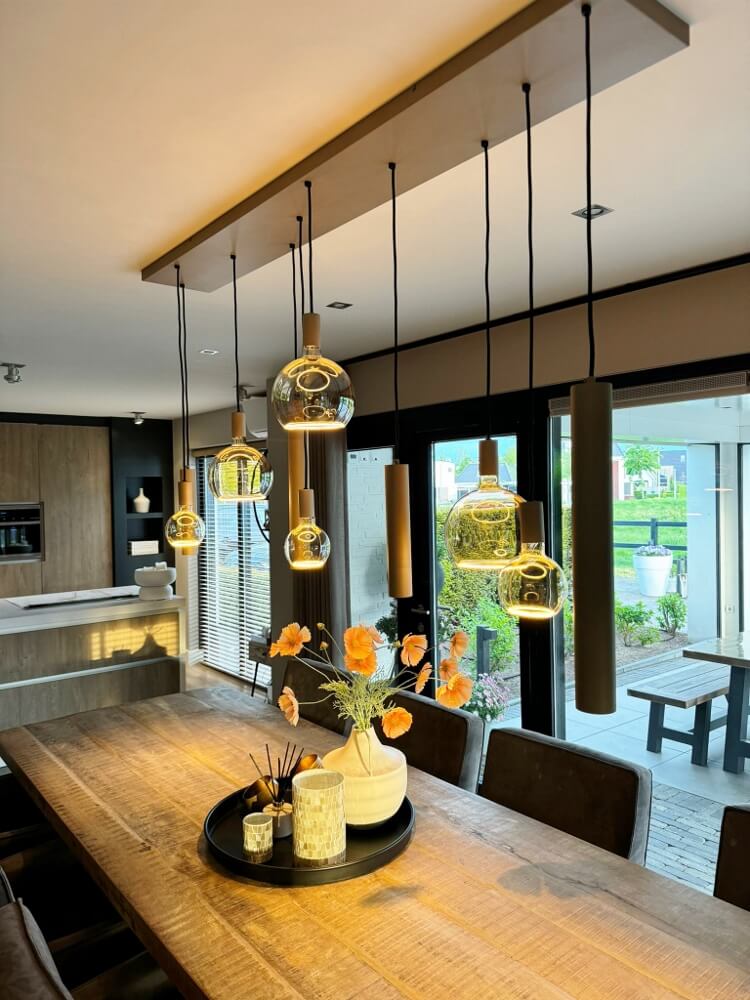 Hanglamp RAVI 180 x 25 cm 10-lichts zand / quartz | Compleet