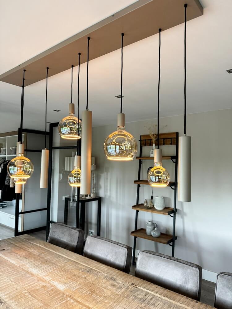 Hanglamp RAVI 180 x 25 cm 10-lichts zand / quartz | Compleet