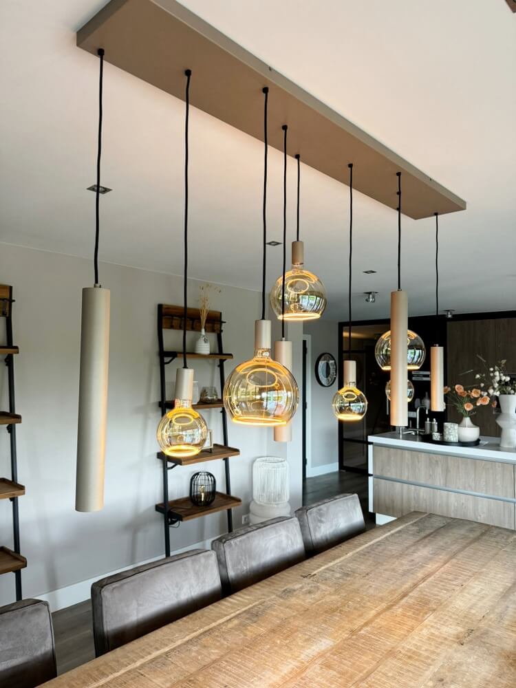 Hanglamp RAVI 180 x 25 cm 10-lichts zand / quartz | Compleet