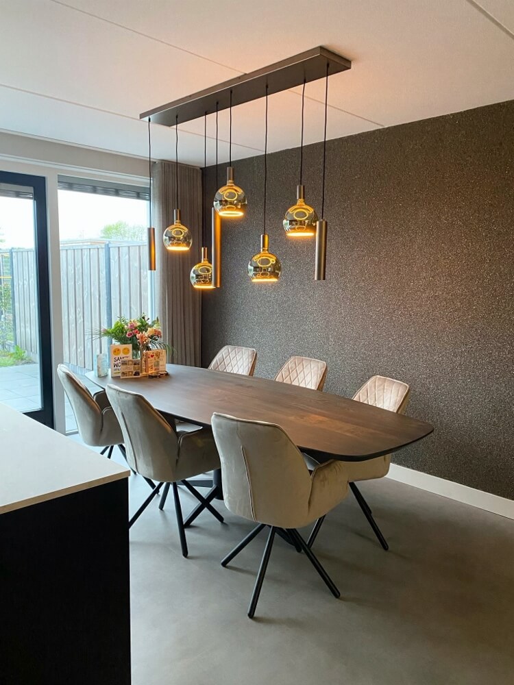 Hanglamp RAVI 160 x 25 cm 8-lichts champagne | Compleet