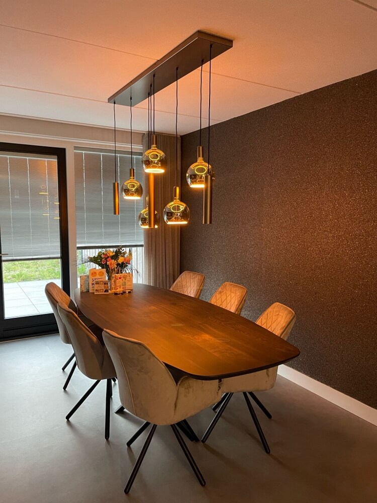 Hanglamp RAVI 160 x 25 cm 8-lichts champagne | Compleet