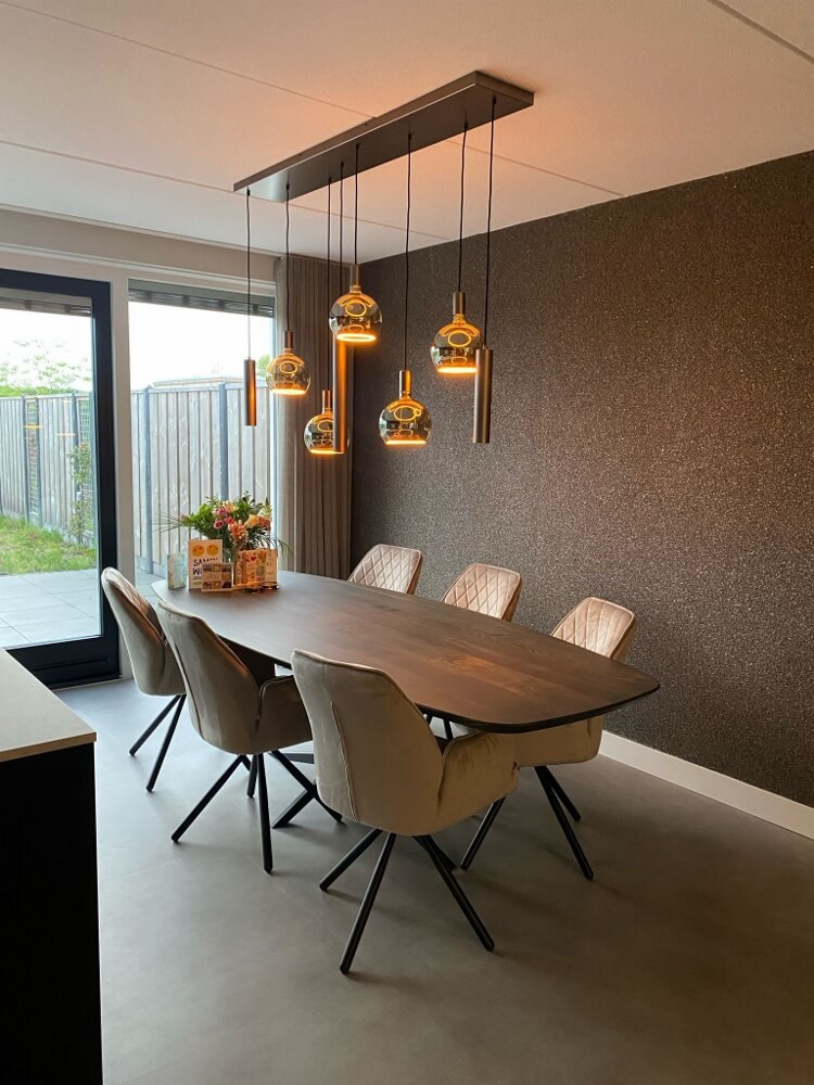Hanglamp RAVI 160 x 25 cm 8-lichts champagne | Compleet