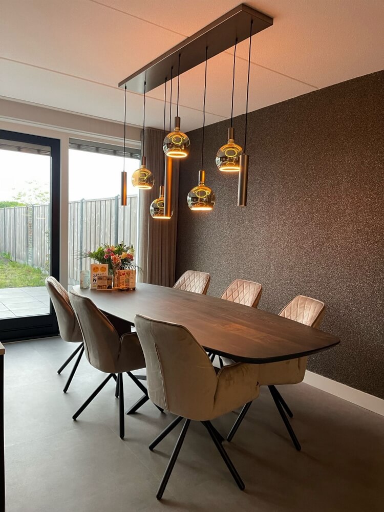 Hanglamp RAVI 160 x 25 cm 8-lichts champagne | Compleet